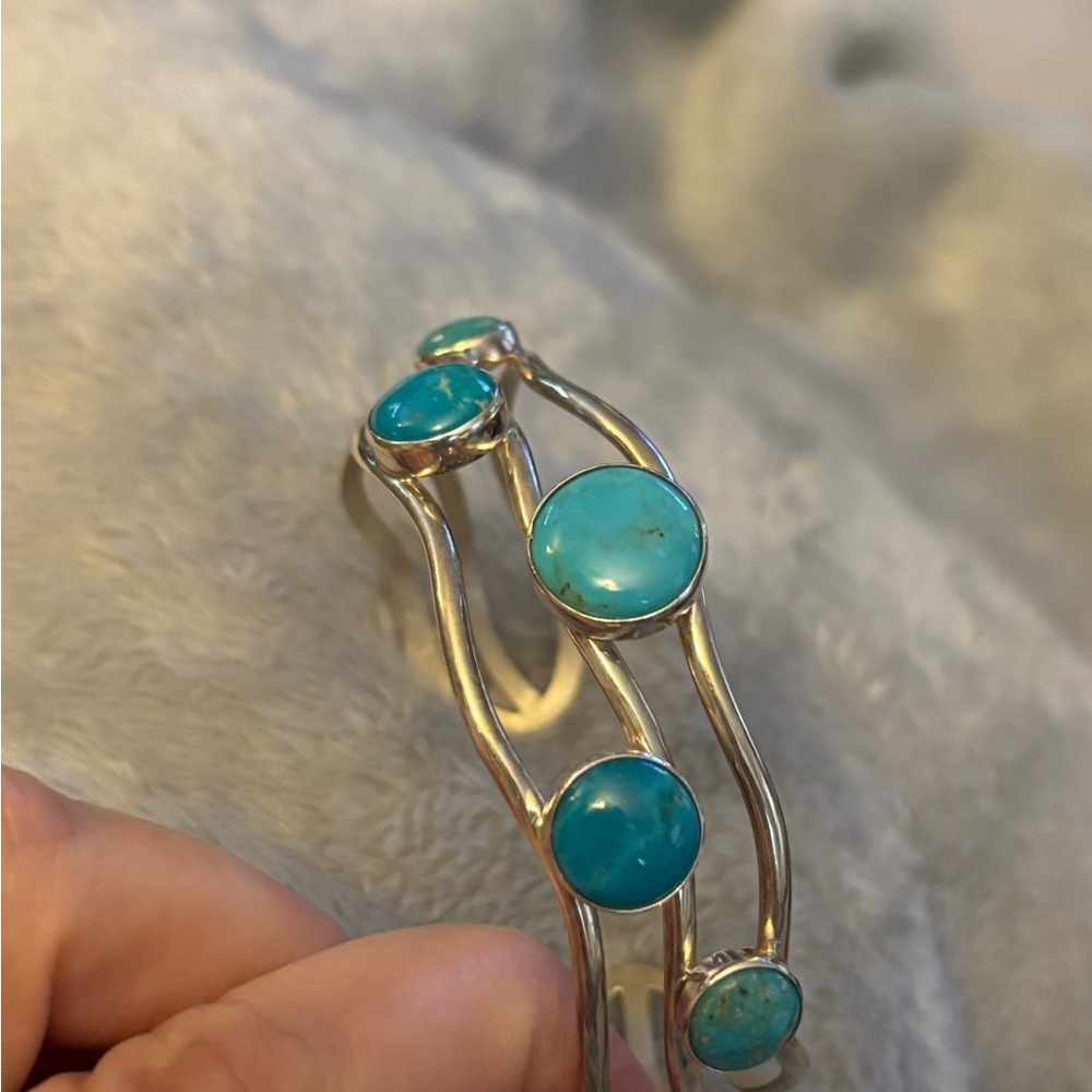 Blue and Silver Modern Bangle Bracelet